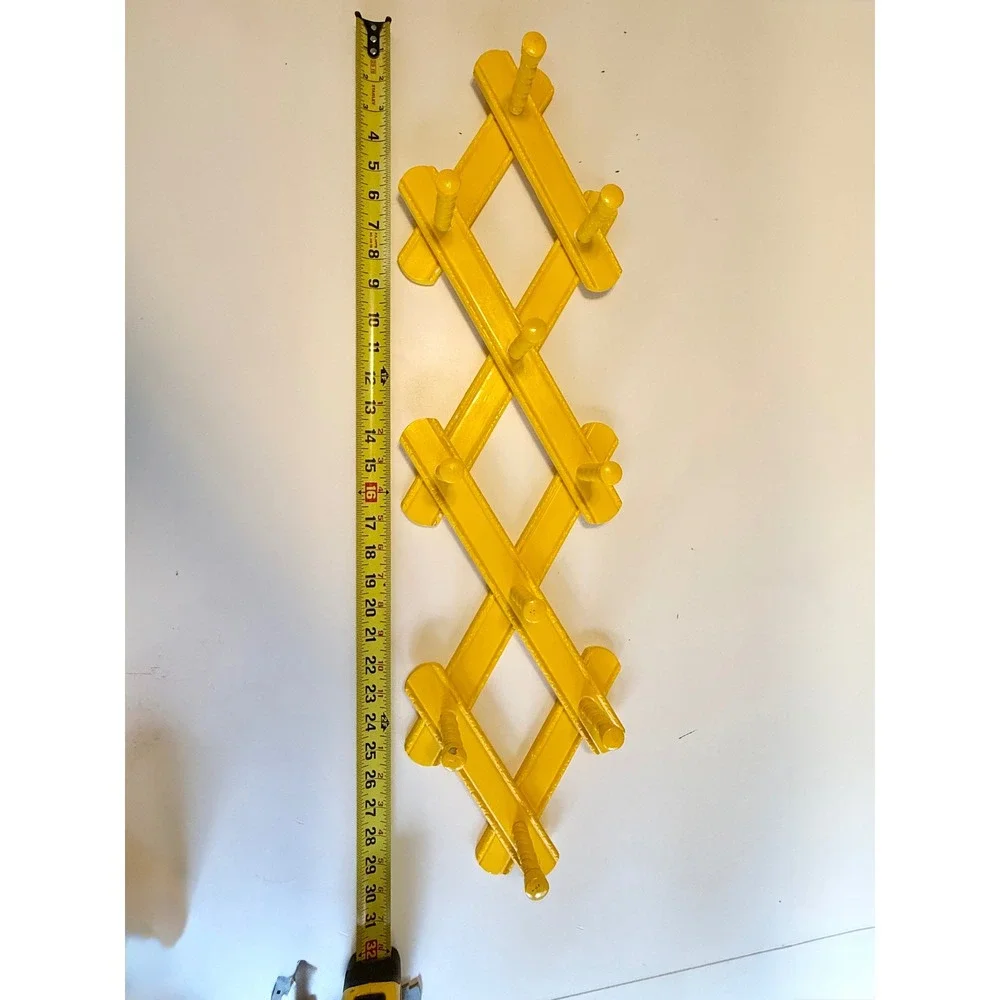 Vintage Yellow Accordion Wall Rack Expandable Wood 10 Peg Coat Hat Hangar